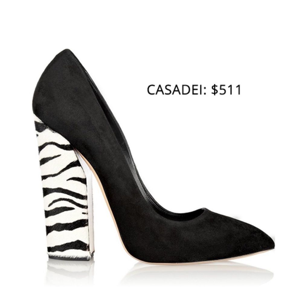 Casadei Black And White High Heels With Zebra Block Heel